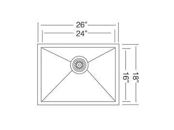 26 inch Stainless Steel Undermount Single Bowl Zero Radius Kitchen Sink - Zero 26 - Sink Depot